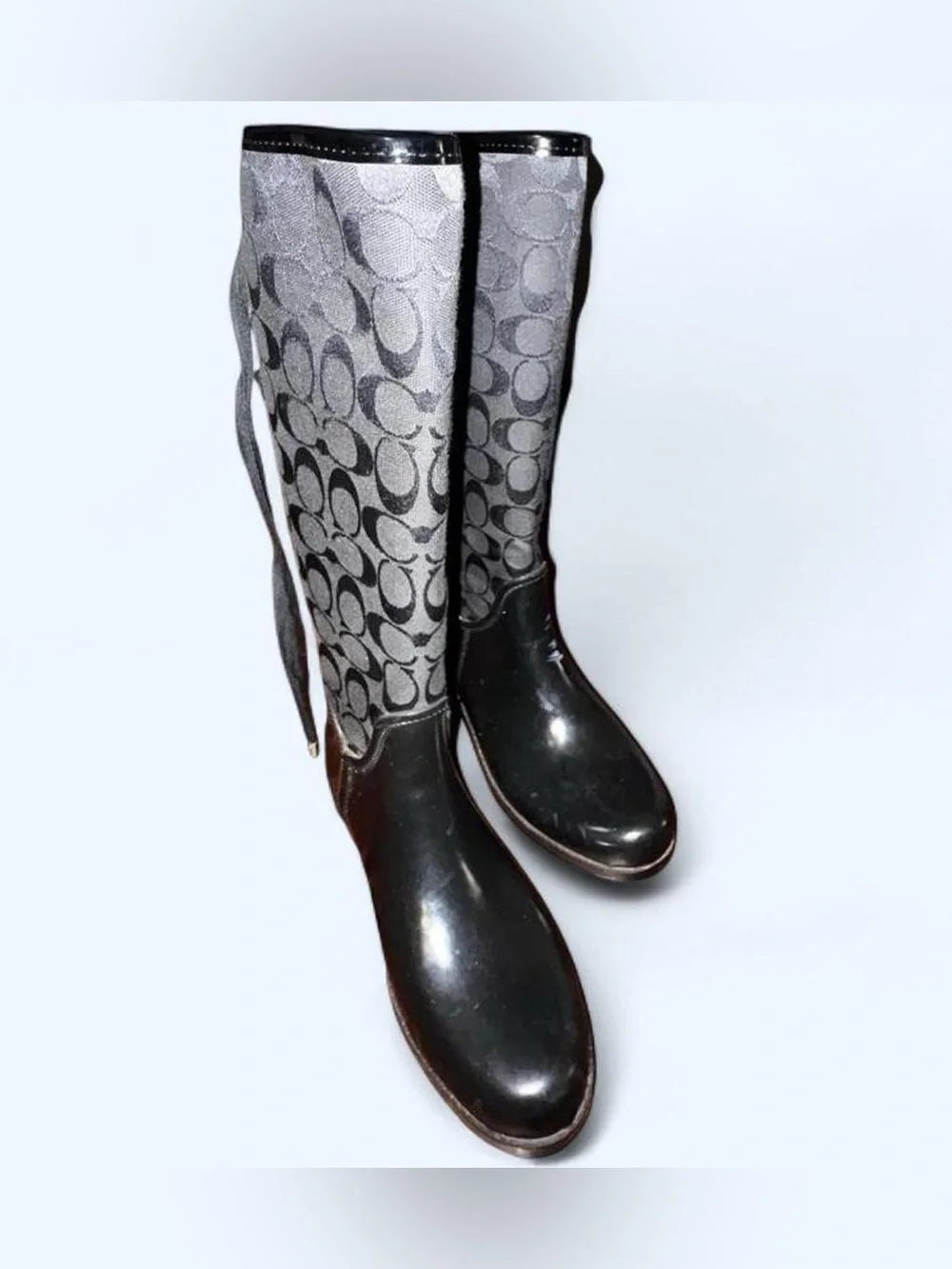 Coach Over-the-Knee Black Rain Boots with Signature Logo